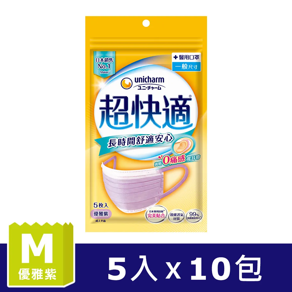 超快適 長時間舒適安心醫用口罩(M)(黑色)(5入x10包/組) 歷史價格詳細信息