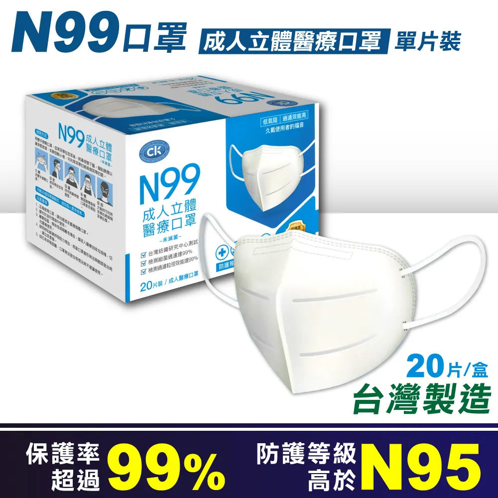 澄康N99成人立體醫療口罩 單片裝 [防護等級高於N95] 現貨供應【醫康生活家】 歷史價格詳細信息