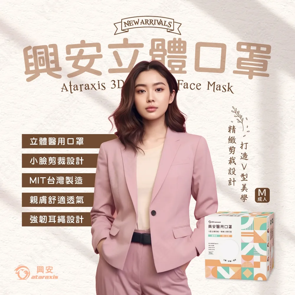 興安 成人立體醫用口罩 小臉適用款 (50入/盒) *2盒組販售 歷史價格詳細信息