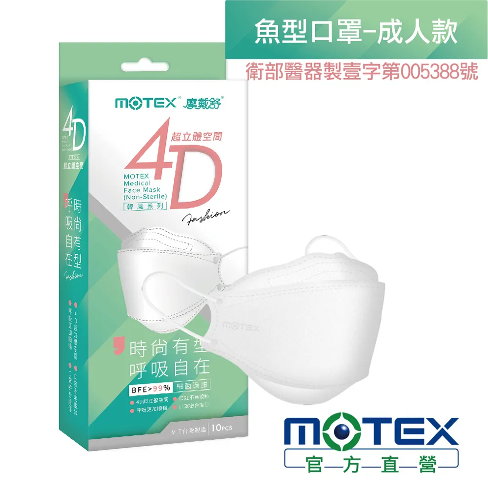 【MOTEX 摩戴舒】4D超立體空間魚型醫用口罩_櫻花粉(10片/盒) 歷史價格詳細信息