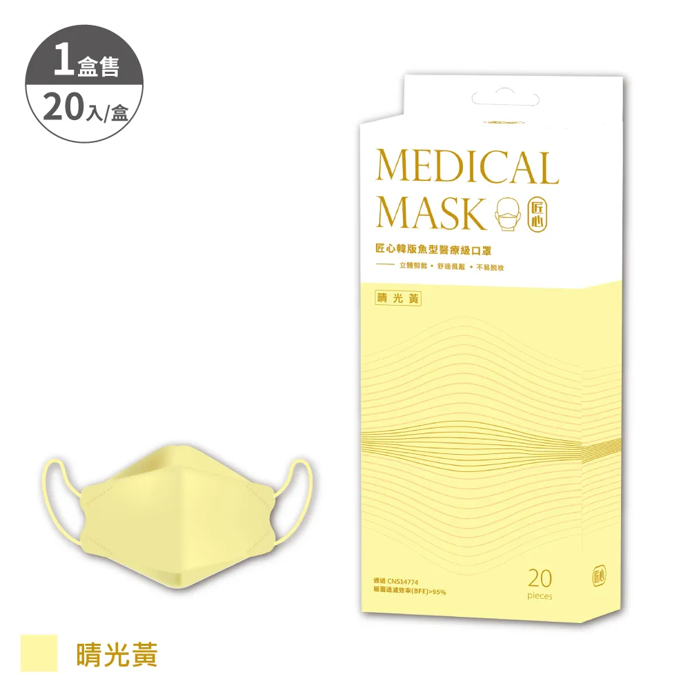 匠心 韓版成人魚型醫療口罩-晴光黃 (20入x2盒) 共40入 歷史價格詳細信息
