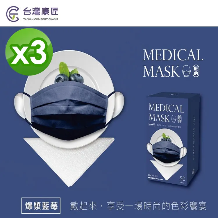 【匠心-三層平面醫用口罩-M尺寸】兒童款 藍色-適合大童★2盒組 歷史價格詳細信息