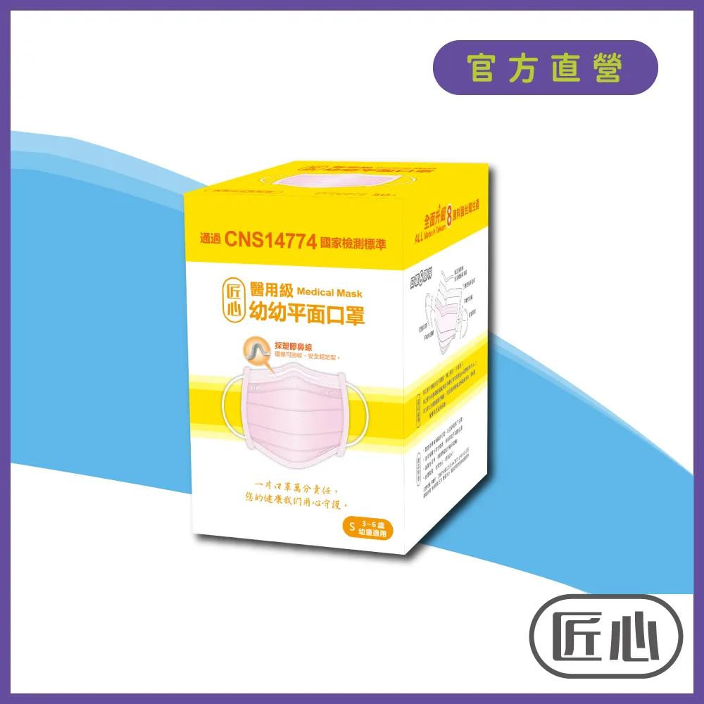 【匠心-三層平面醫用口罩-M尺寸】兒童款 藍色-適合大童★2盒組 歷史價格詳細信息