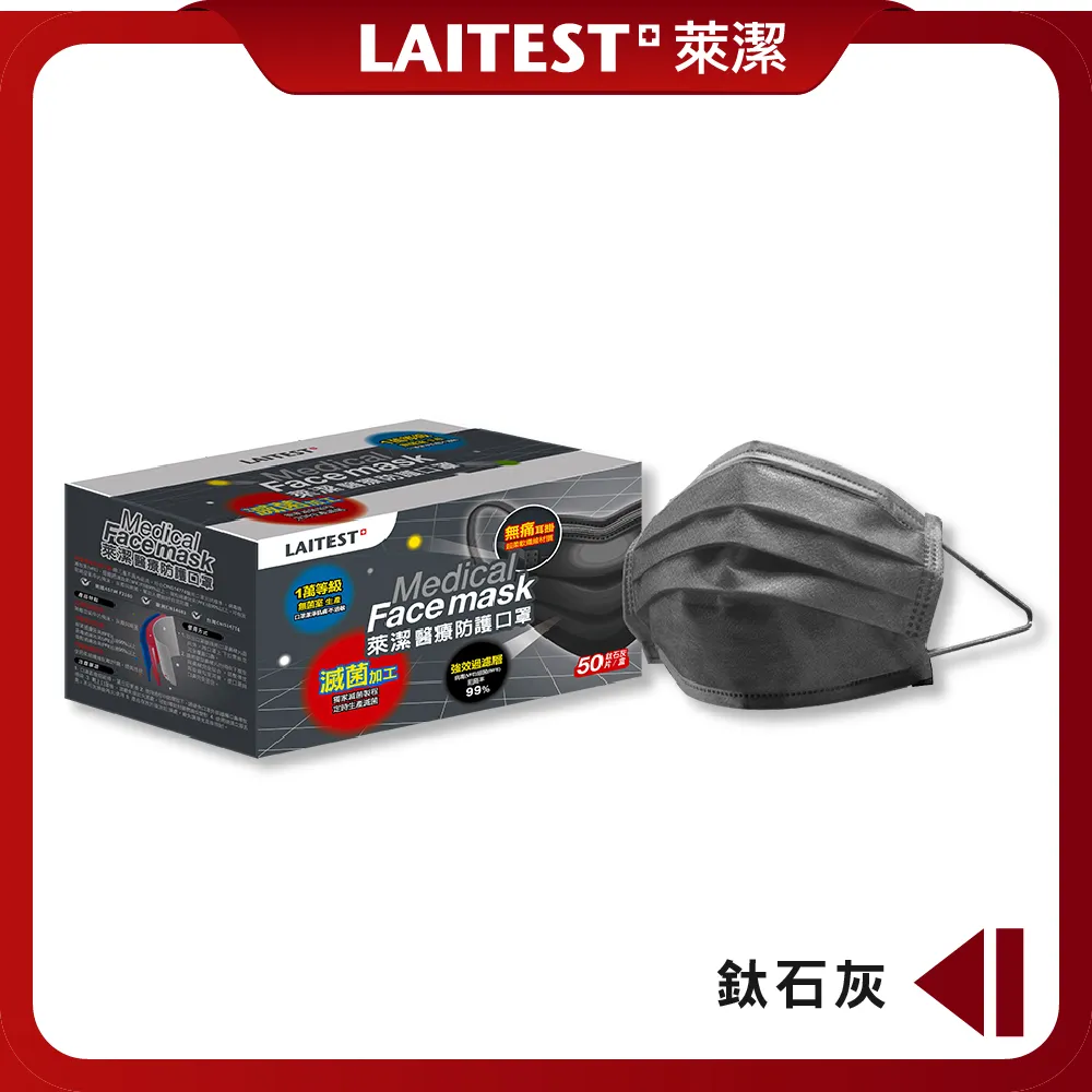 【LAITEST萊潔】 醫療防護口罩/成人 - 煙石灰 30入盒裝 (都會時尚系列) 歷史價格詳細信息