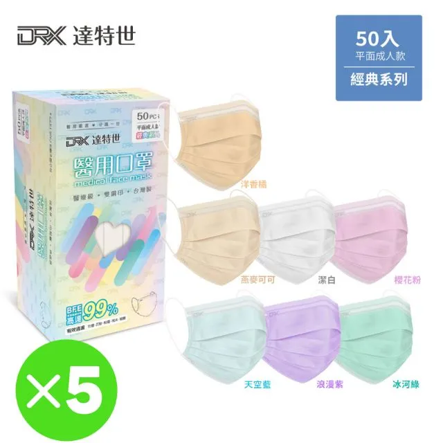 【DRX 達特世】平面滿版成人醫用口罩 午茶四色(各5片共20片) 歷史價格詳細信息