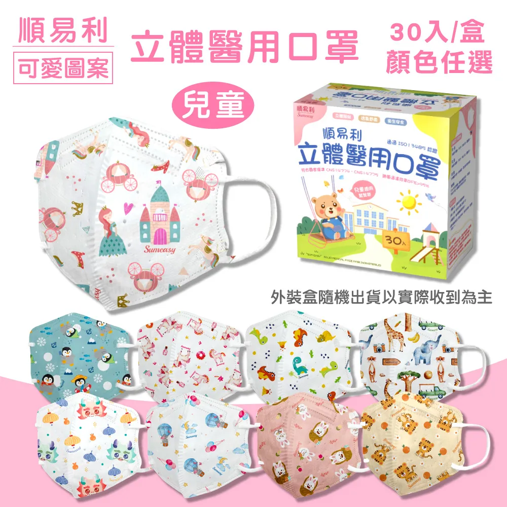 順易利-兒童3D立體醫用口罩-紫色(一盒30入) 歷史價格詳細信息