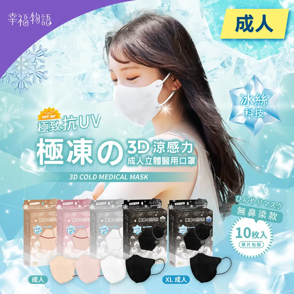 【幸福物語】成人3D醫用口罩-無暇白＋沁藍耳繩（10入/盒） 歷史價格詳細信息