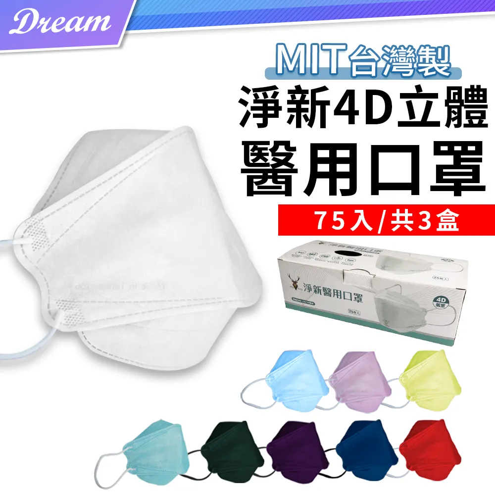 淨新 4D醫用口罩 成人細耳魚型全包覆款 / 25片盒裝 五入超值組 歷史價格詳細信息