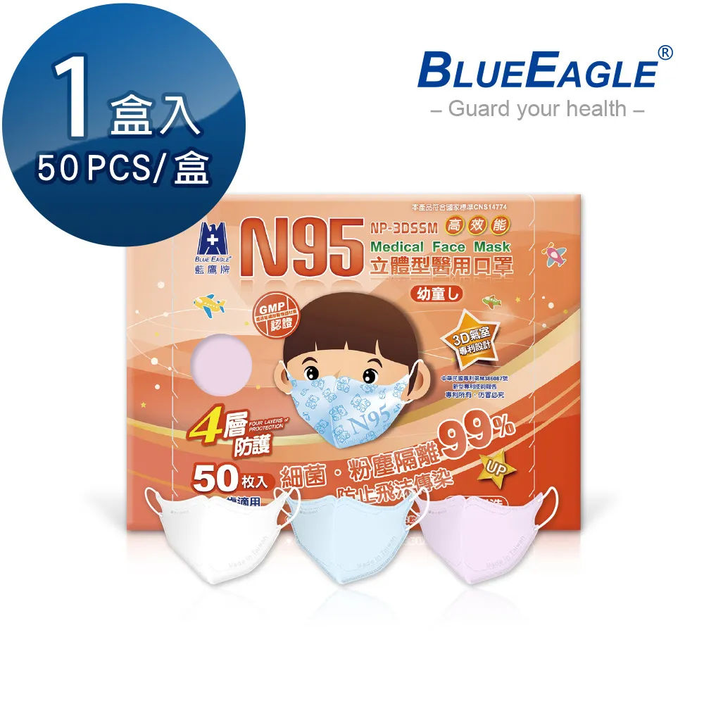 【藍鷹牌】N95立體型2-6歲幼童醫用口罩 (藍天藍/白雲白) 50片x1盒 歷史價格詳細信息