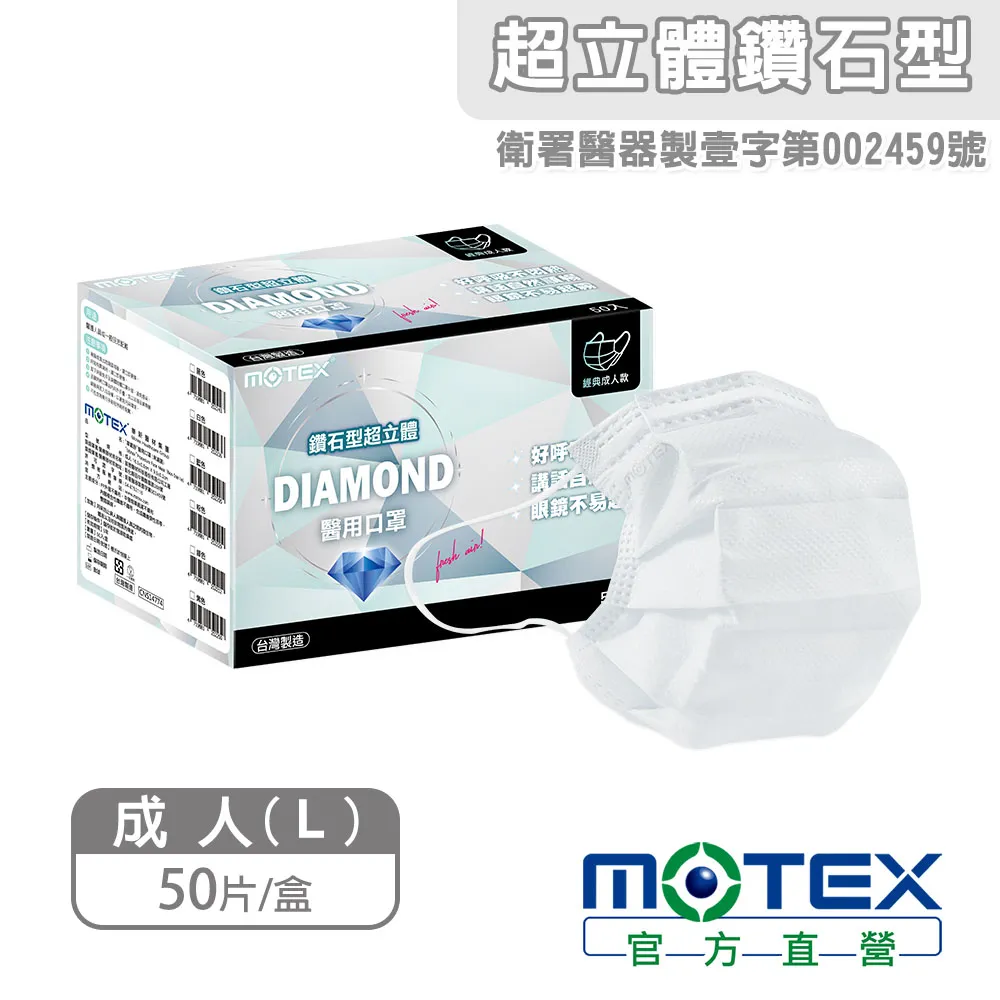 【MOTEX 摩戴舒】鑽石型醫用口罩 綠色(50片/盒) 好呼吸不悶熱 歷史價格詳細信息