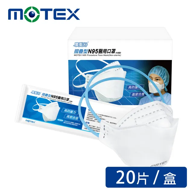【MOTEX 摩戴舒】摺疊型N95醫用口罩(1片/包，20包/盒) 高防護力 高密合度 歷史價格詳細信息