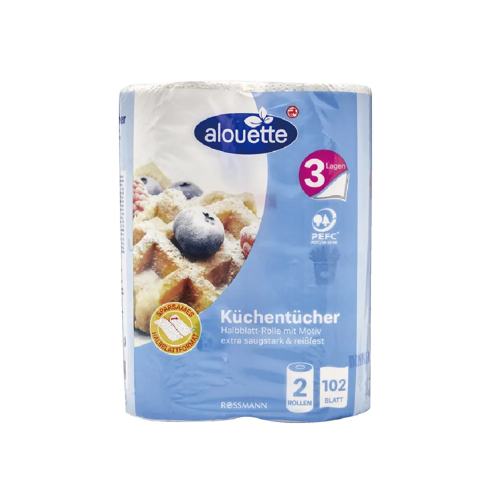 【德國Alouette】三層加厚印花壓紋吸水吸油乾濕兩用多用途廚房紙巾(拋棄式抹布衛生紙102片x2捲/袋) 歷史價格詳細信息