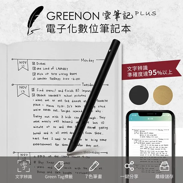 GREENON 雲筆記 Plus 電子化數位筆記本 智慧筆畫辨識 即時同步 歷史價格詳細信息