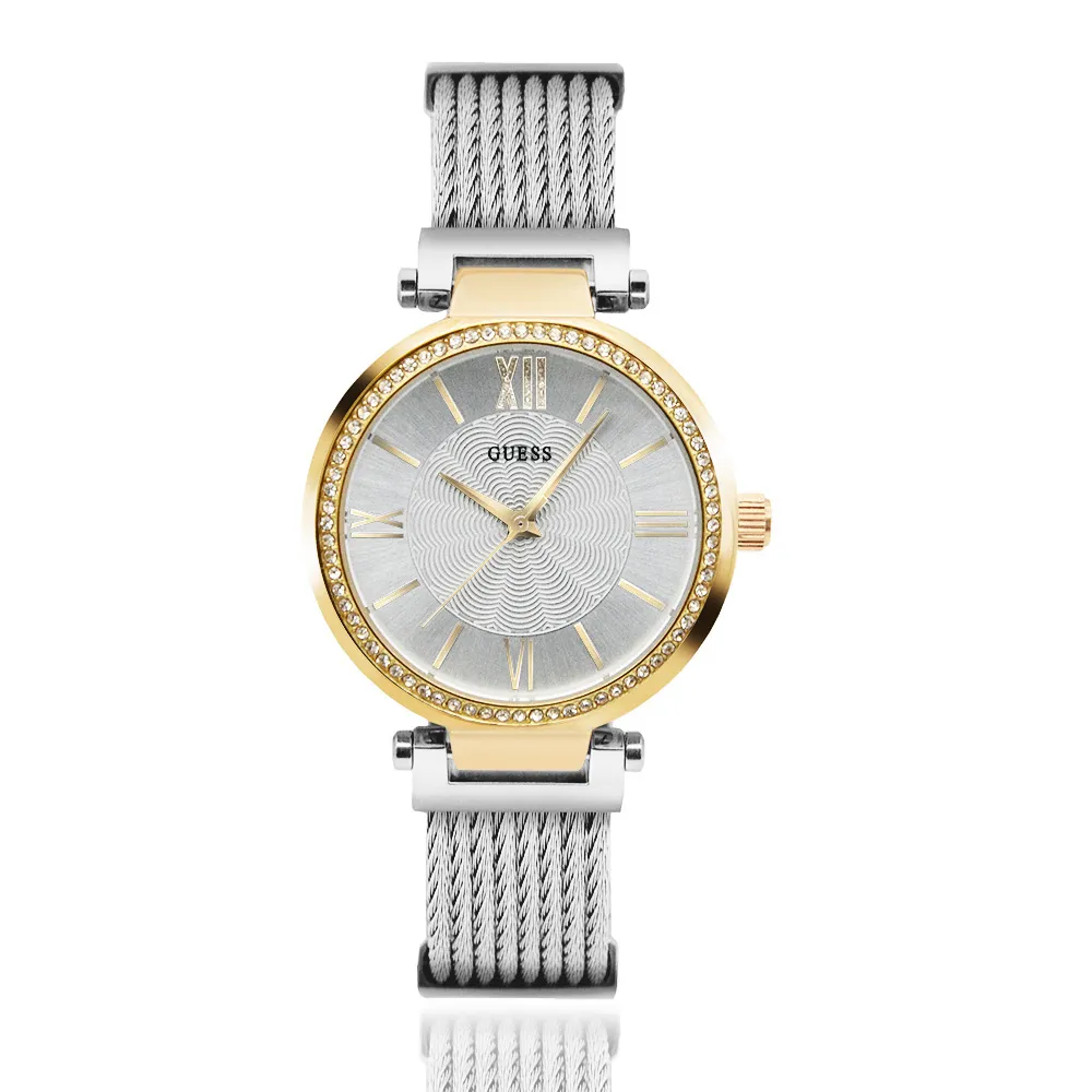 【GUESS】白面 銀殼 銀刻度 米蘭+不鏽鋼錶帶 晶鑽方型腕錶(W0826L1) 歷史價格詳細信息
