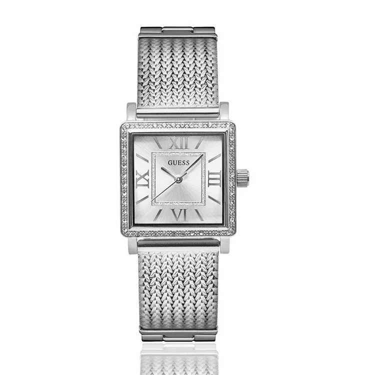 【GUESS】白面 銀殼 銀刻度 米蘭+不鏽鋼錶帶 晶鑽方型腕錶(W0826L1) 價格比較,價格查詢,歷史價格詳細信息
