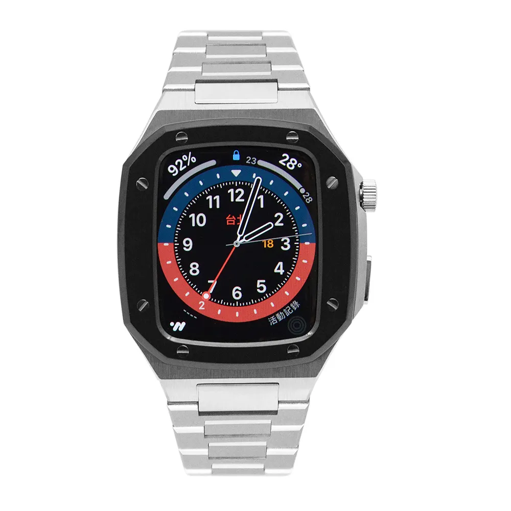 Apple Watch 4/5/6/7/SE 蘋果手錶保護殼 7代專用 黑框x玫瑰金錶帶全不鏽鋼 45(45 歷史價格詳細信息