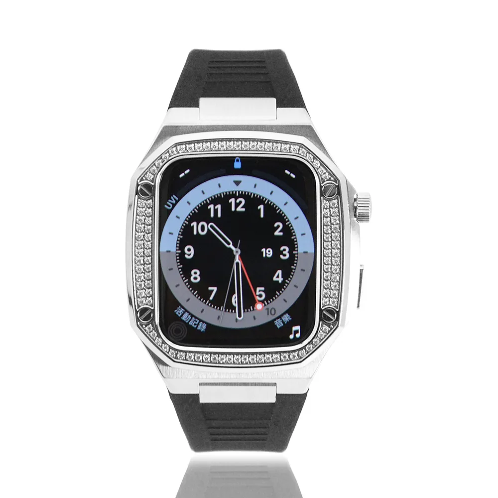 Apple Watch 蘋果手錶保護殼 黑框銀色 全不鏽鋼+矽膠錶帶套組(black silver+錶 歷史價格詳細信息