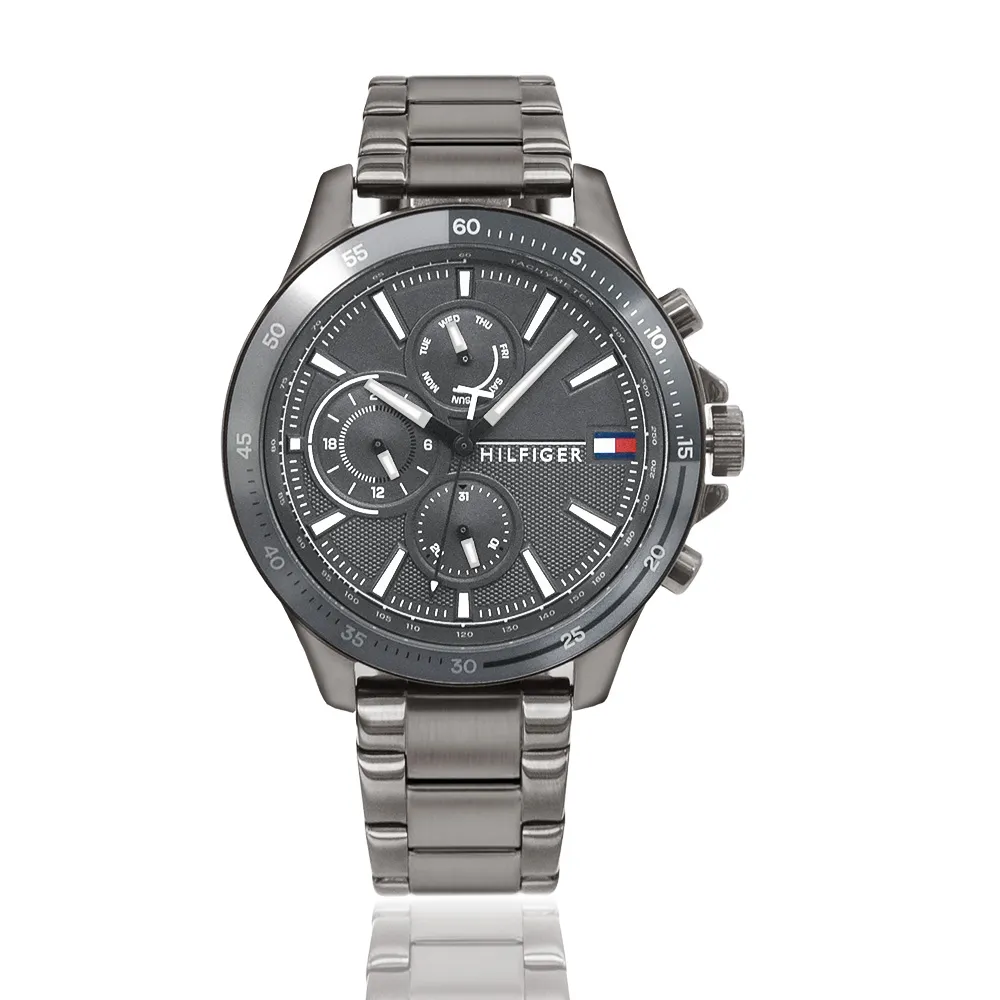 Tommy Hilfiger 黑框 x 旋轉式時間標示 x 藍色矽膠錶帶(1791775) 歷史價格詳細信息