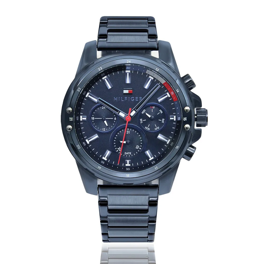 Tommy Hilfiger 黑框 x 旋轉式時間標示 x 藍色矽膠錶帶(1791775) 歷史價格詳細信息