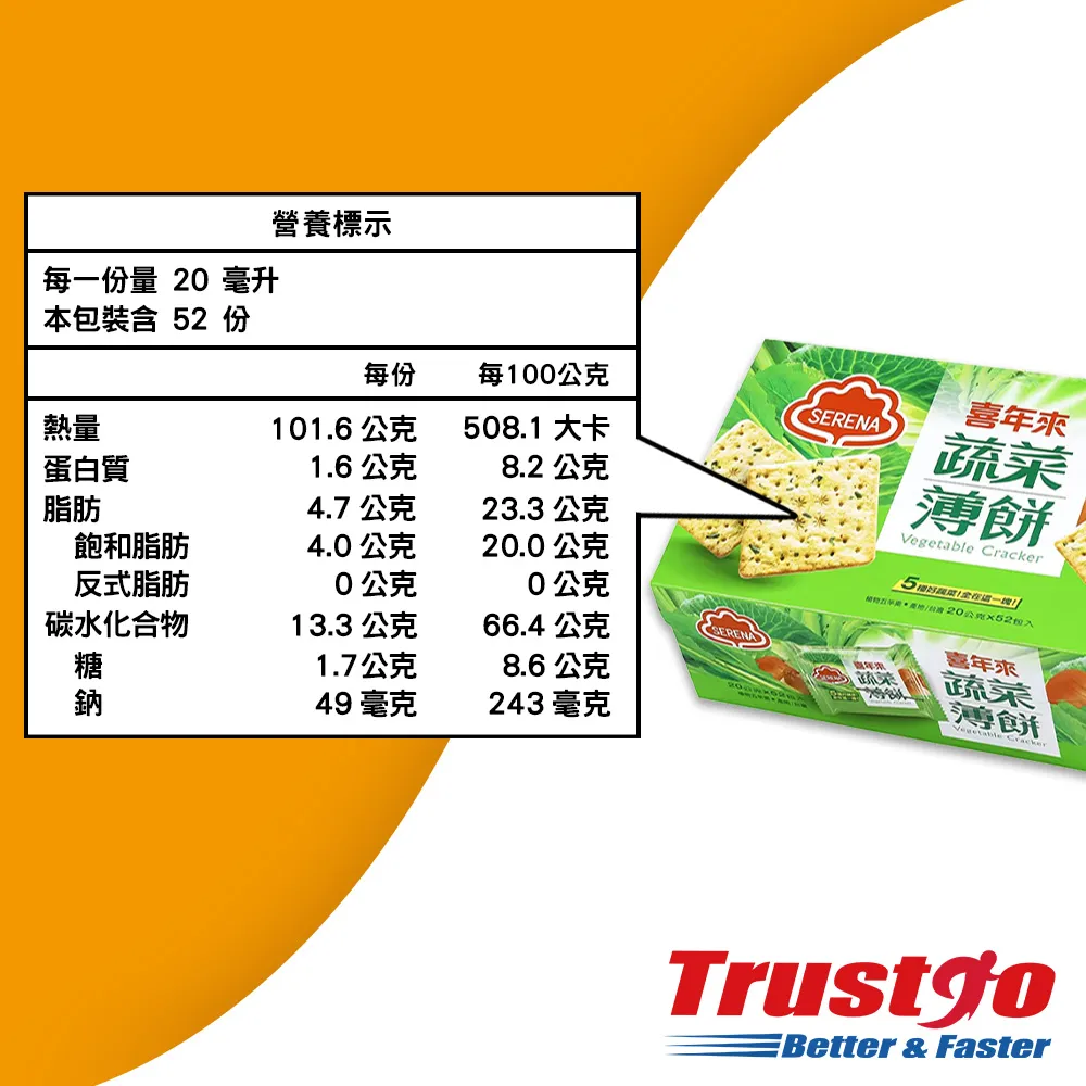 喜年來 蔬菜薄餅vegetable cracker 植物五辛素 20g  52包 5種好蔬菜 全在這一塊 台灣產 好市多costco 原價289特價280免運 歷史價格詳細信息