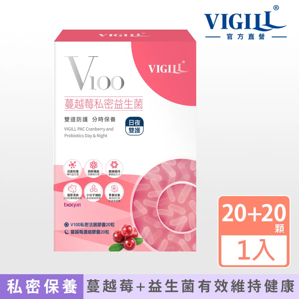 VIGILL婦潔 V100蔓越莓私密益生菌-日夜雙護 (20粒+20粒)/盒 歷史價格詳細信息