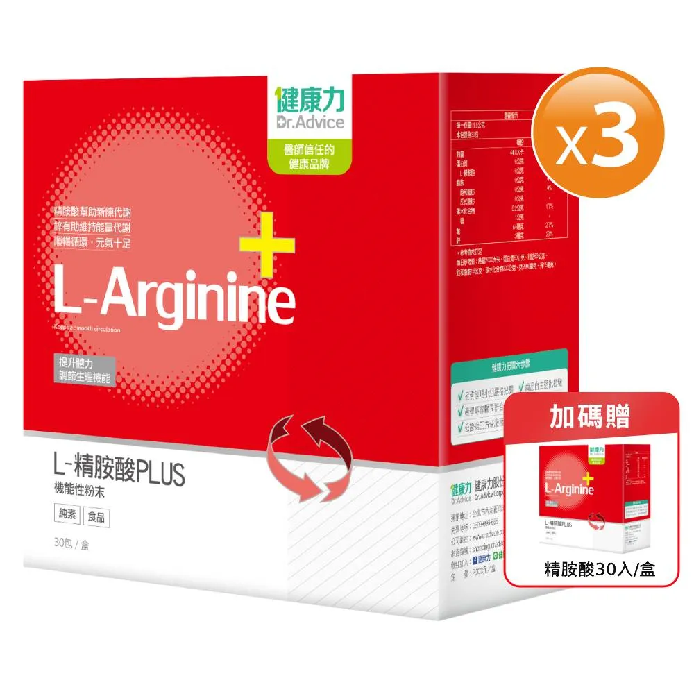 【健康力】L-精胺酸PLUS機能性粉末30入x2盒贈B群30錠 官方直營/NMN/白藜蘆醇/鋅/沖泡式/增強體力 歷史價格詳細信息