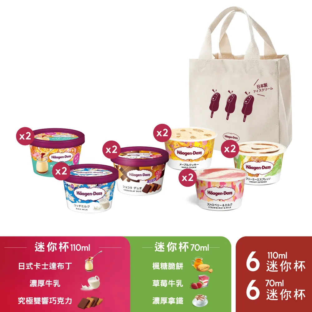 【哈根達斯-冷凍宅配】日本限定_雪酥Ｘ迷你杯之戀12入組 內含限量帆布袋 歷史價格詳細信息