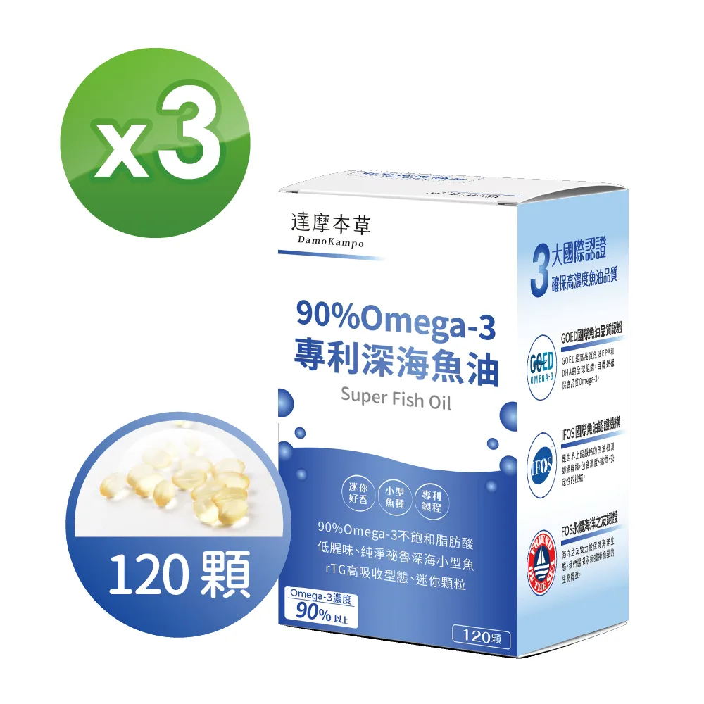 【達摩本草】90% Omega-3 專利深海魚油(120顆/盒)x3盒《迷你好吞、運轉靈敏》 歷史價格詳細信息