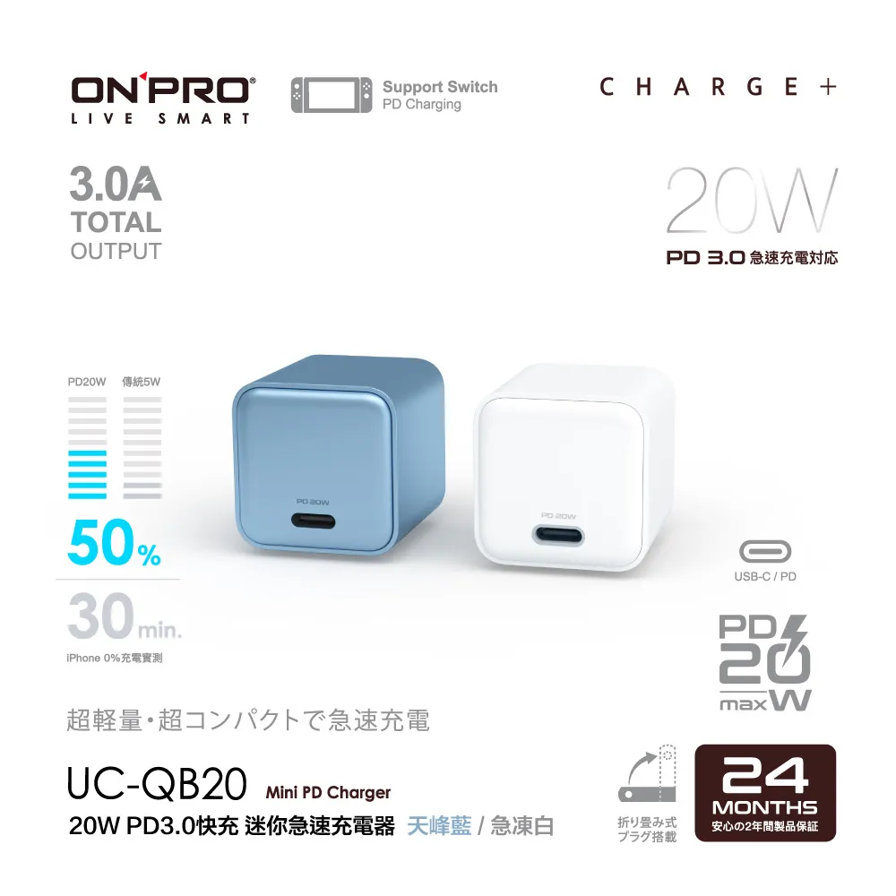 ONPRO UC-QB20 20W 超迷你Type-C PD快充充電器【天峰藍】 歷史價格詳細信息