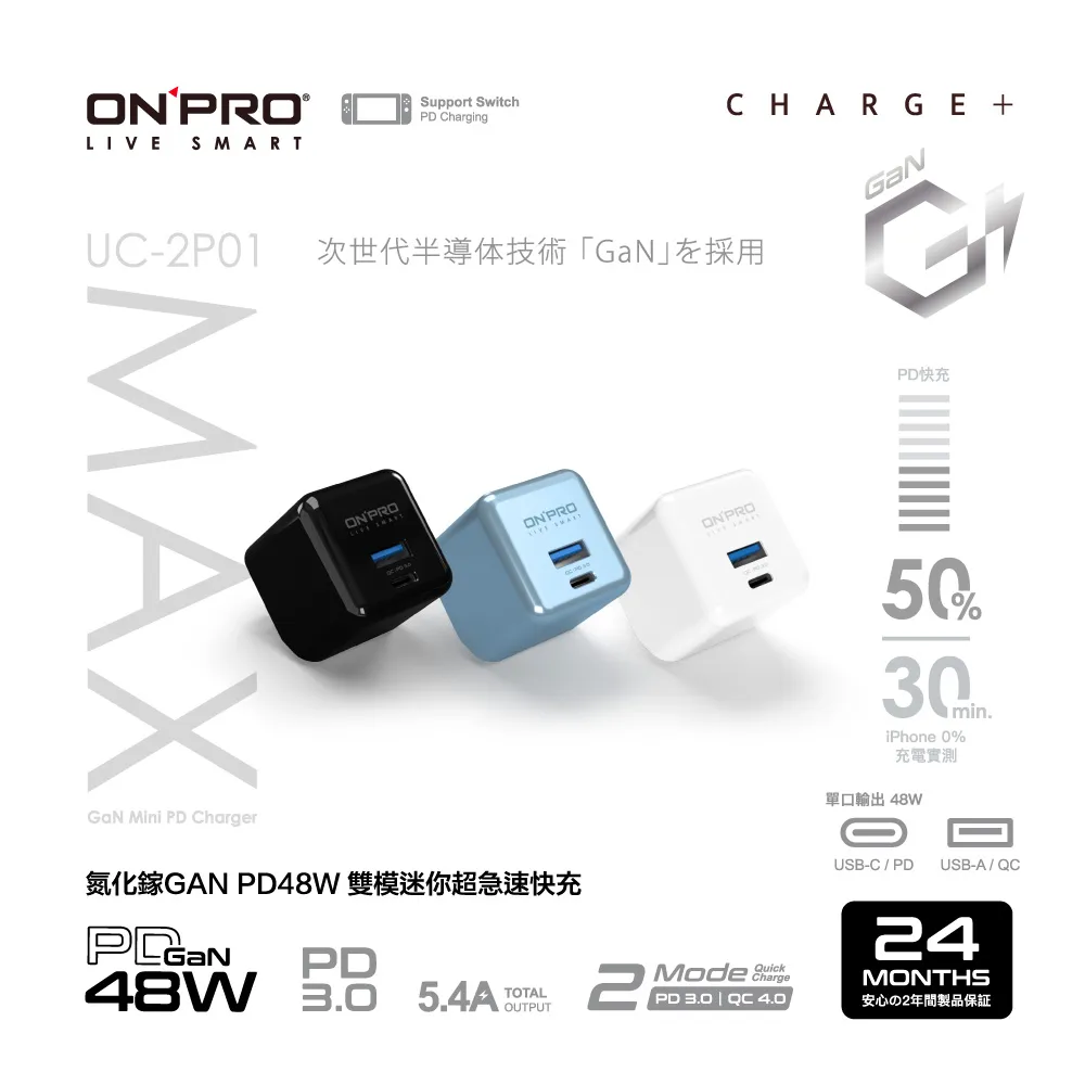ONPRO UC-2P01 GAN 48W 第四代氮化鎵超急速充電器【Max版-天峰藍】 歷史價格詳細信息