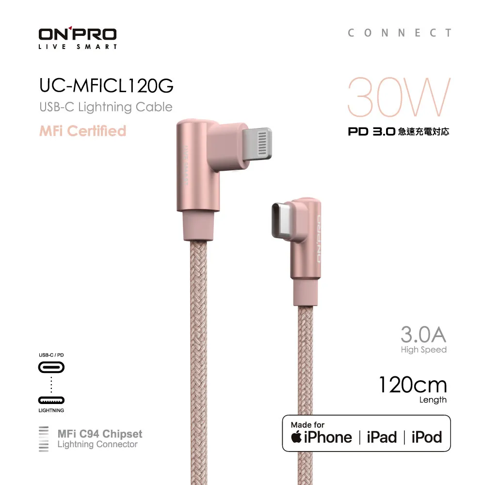 ONPRO UC-MFICL120G Type-C to Lightning 彎頭 iPhone快充傳輸線【1.2M】 歷史價格詳細信息