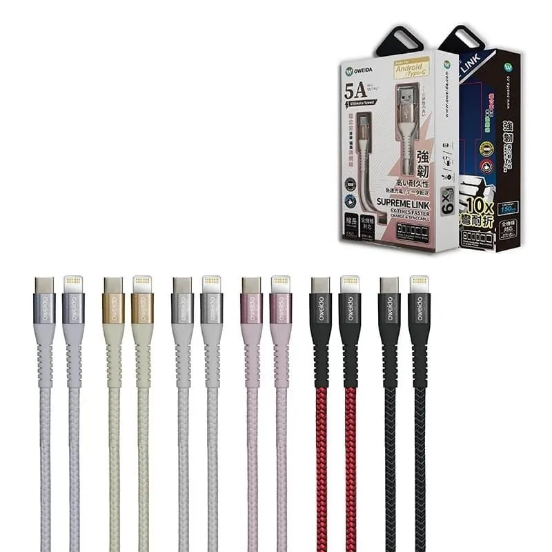 OWEIDA Lightning Type C 快充線 充電線 傳輸線 150 CM 適 iPhone 15 14 歷史價格詳細信息