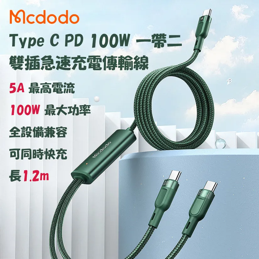 麥多多 Mcdodo 急速 PD 100W 呼吸燈顯示充電傳輸線 1.2m 歷史價格詳細信息