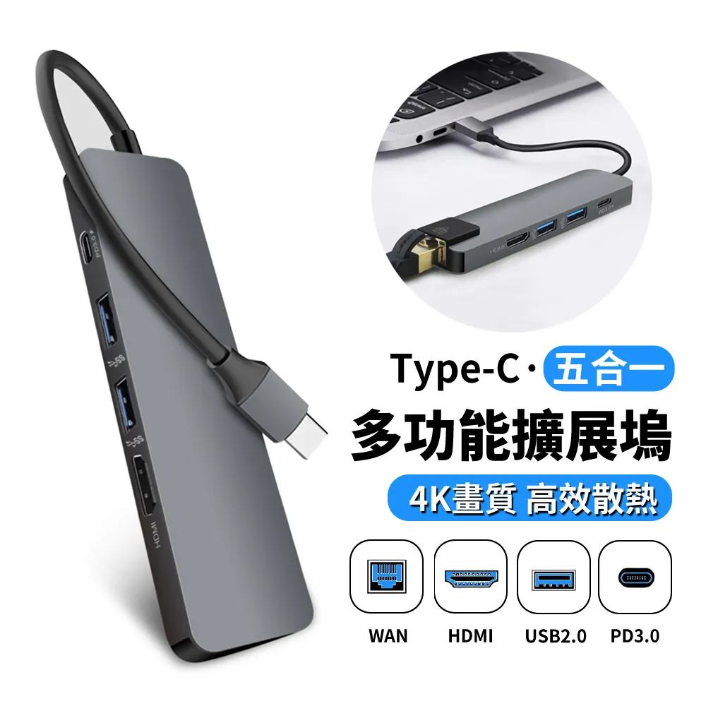 Type-c五合一擴展塢換4K HDMI/PD集線器hub筆記本電腦轉換器 歷史價格詳細信息