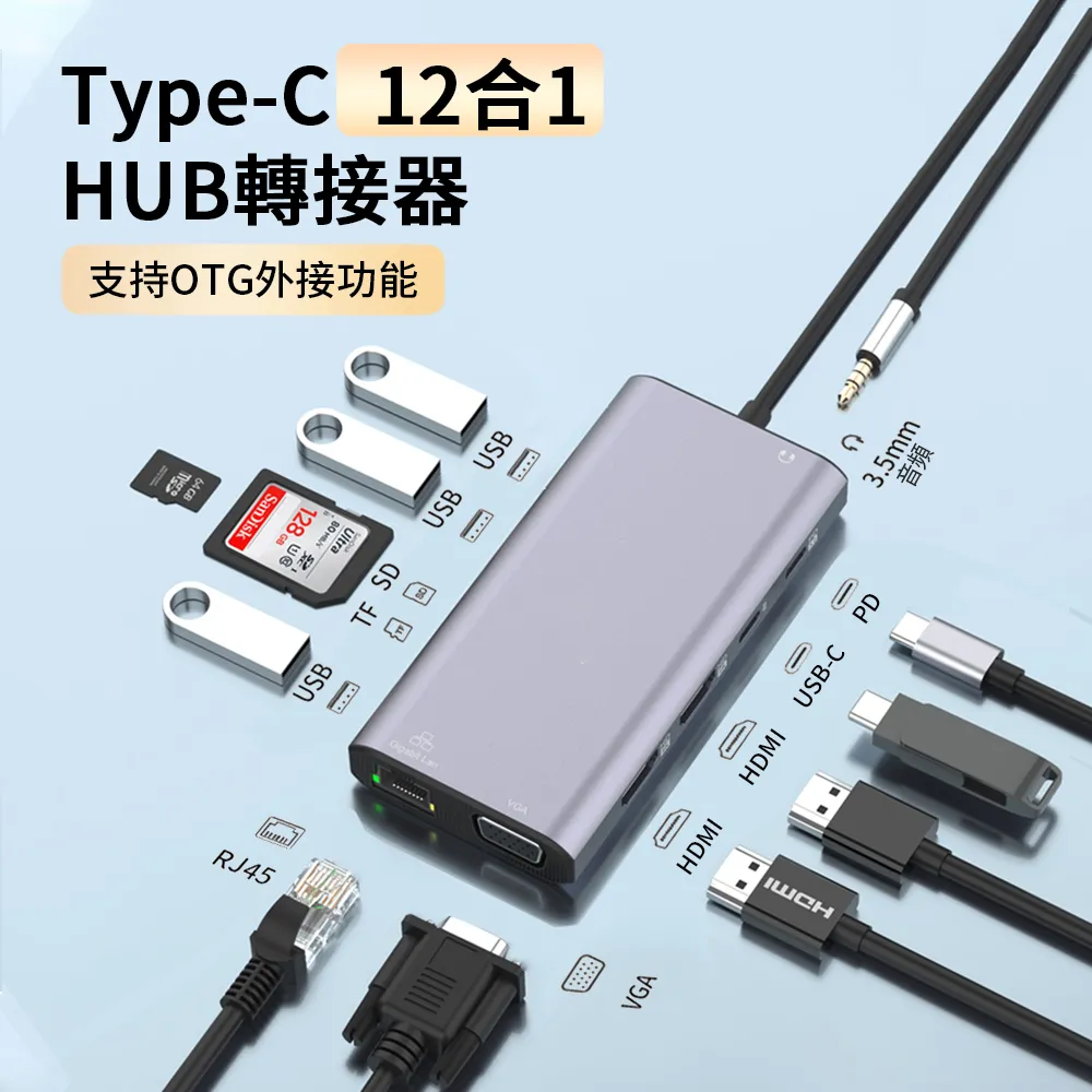 HADER 12合1 Type-C 多功能HUB筆電轉接器 HDMI USB3.0 RJ45集線器 Mac轉接頭 歷史價格詳細信息