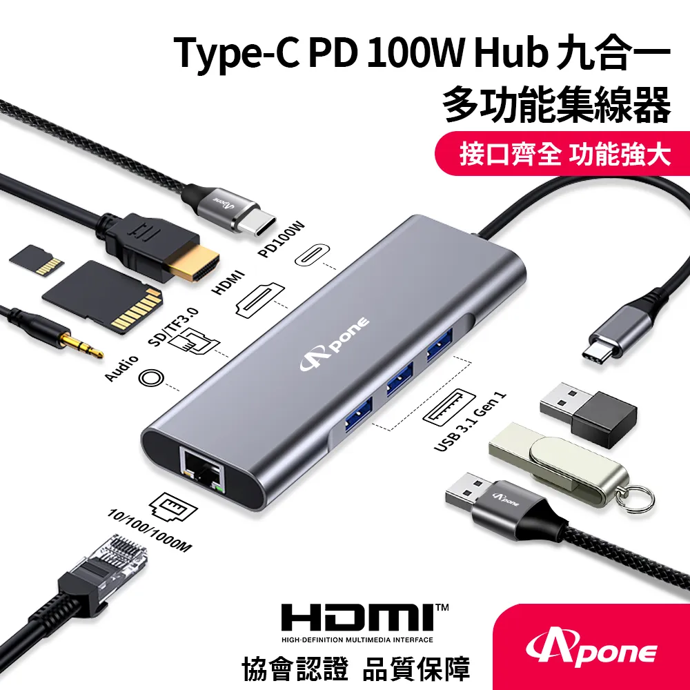 【Apone】 Type-C PD 100W Hub十合一多功能集線器 歷史價格詳細信息