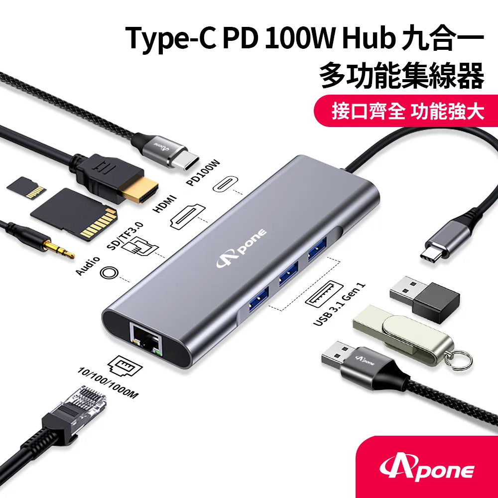 【Apone】 Type-C PD 100W Hub十合一多功能集線器 歷史價格詳細信息