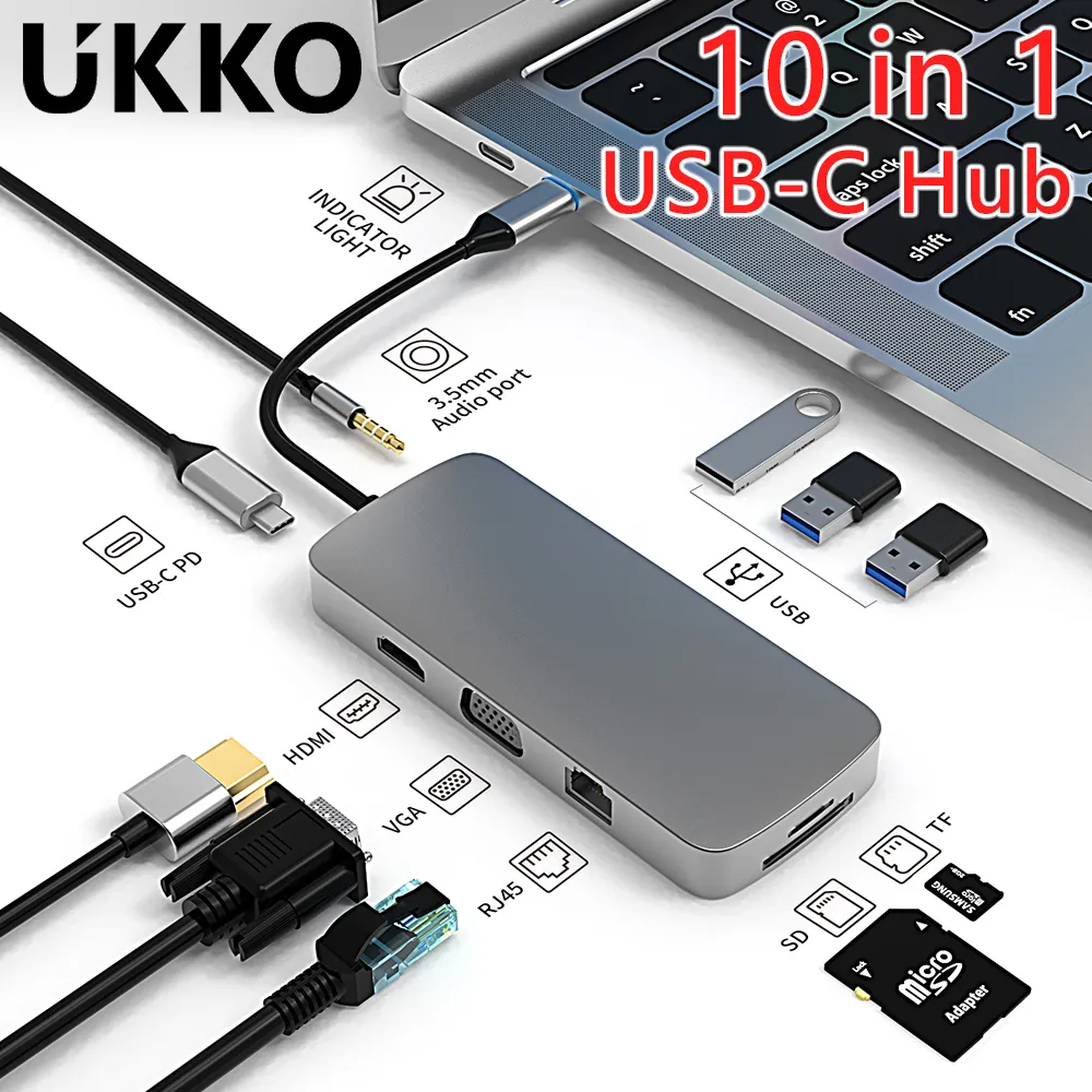 【UKKO】手機/平板/筆電/Switch 9合1立架款 Hub集線器_100W PD/HDMI/VGA/網路/讀卡*2/USB*2/耳機孔 歷史價格詳細信息