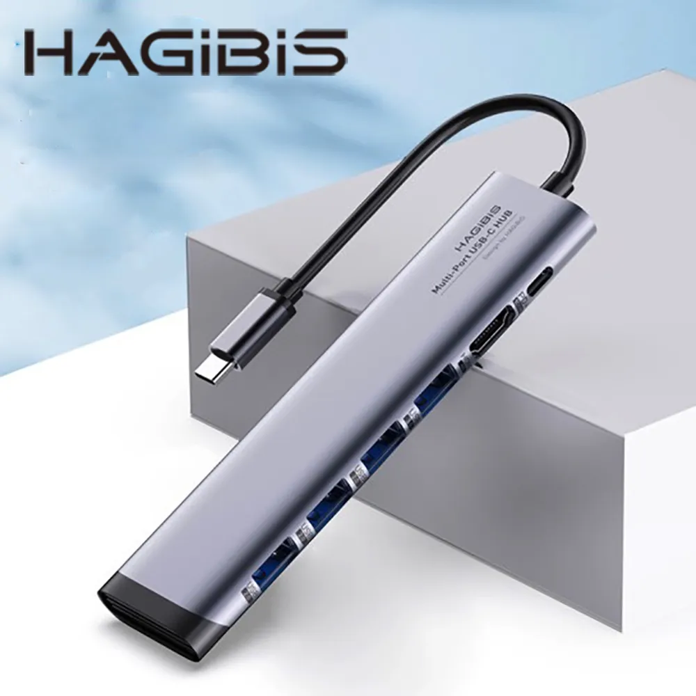 HAGiBiS鋁合金6合1擴充器Type-C/USB双接頭USB3.0*3+HDMI+PD供電+RJ45網口 歷史價格詳細信息