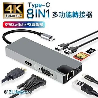 Type-c 8合一 USB3.0X2/PD/HDMI/VGA/RJ45-1000Mbps/SD/ 多功能 HUB 轉接器 歷史價格詳細信息