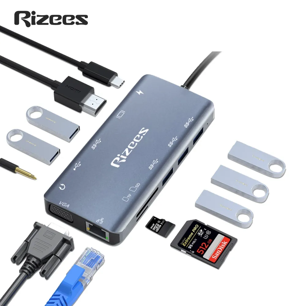 Rizees RH12 十二合一Type-C HUB轉接集線器(RJ45網路孔/HDMI埠/VGA/Micro SD/TF卡/耳機孔) 歷史價格詳細信息