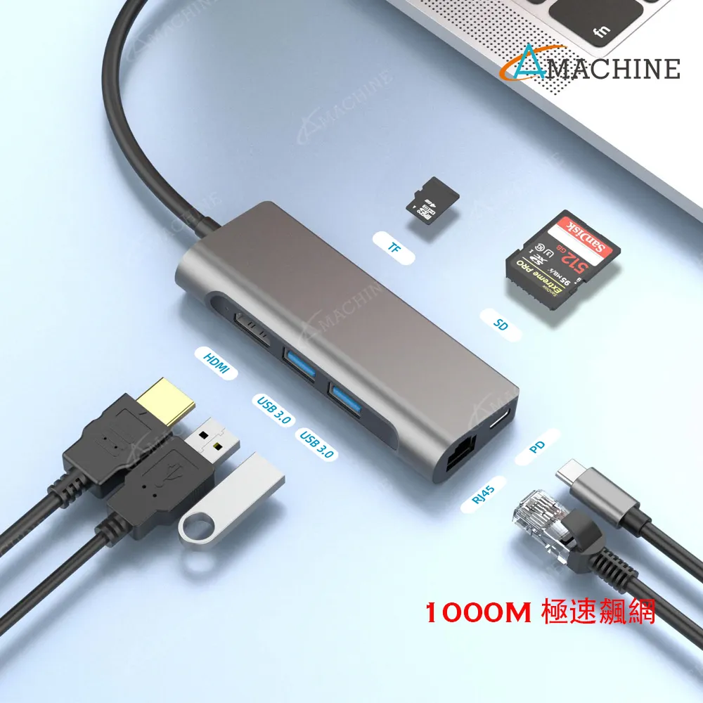 【Amachine】TYPE C 轉RJ45+USB3.0  4合1 HUB 歷史價格詳細信息