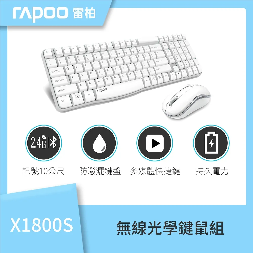 RAPOO雷柏 X1800 PRO 無線鍵盤滑鼠組 無線連接/防潑濺設計/1000 DPI/長效壽命 歷史價格詳細信息