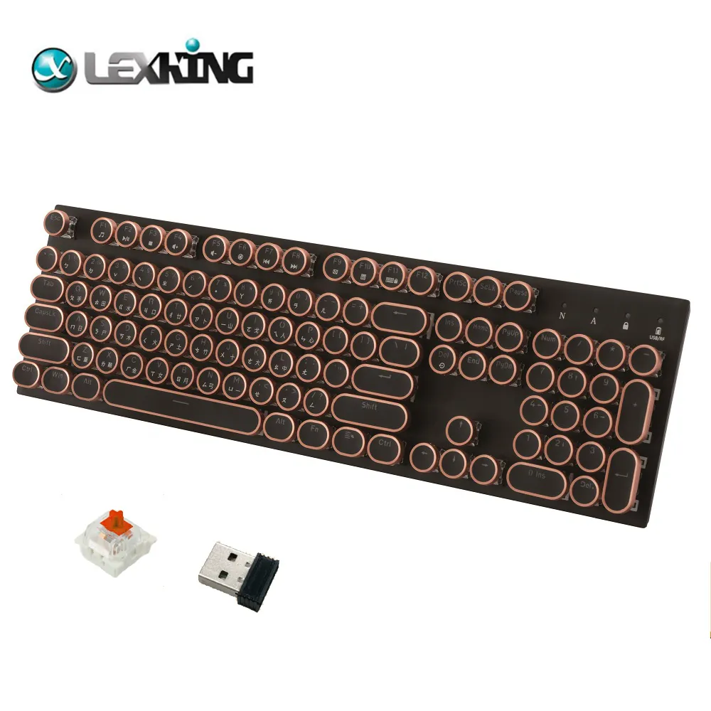Lexking 機械式復古打字機USB有線鍵盤 LKB-7319 Cherry青軸/古銅色字鍵/繁體中文) 歷史價格詳細信息