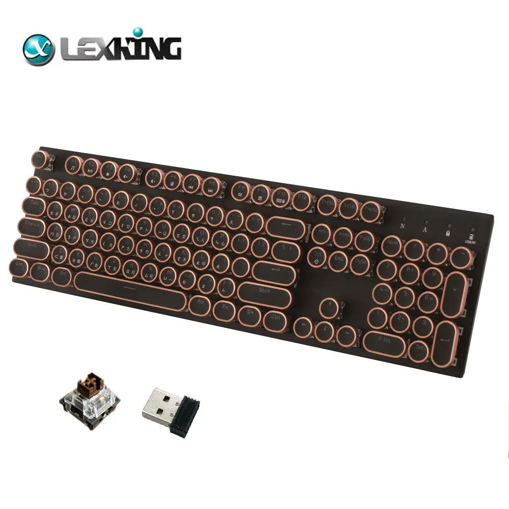 Lexking 機械式復古打字機USB有線鍵盤 LKB-7319 Cherry青軸/古銅色字鍵/繁體中文) 歷史價格詳細信息