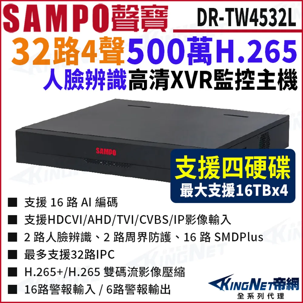 SAMPO 聲寶 DR-TW4532L-4K I3 32路 4K 800萬 4硬碟人臉辨識 XVR 錄影主機 歷史價格詳細信息