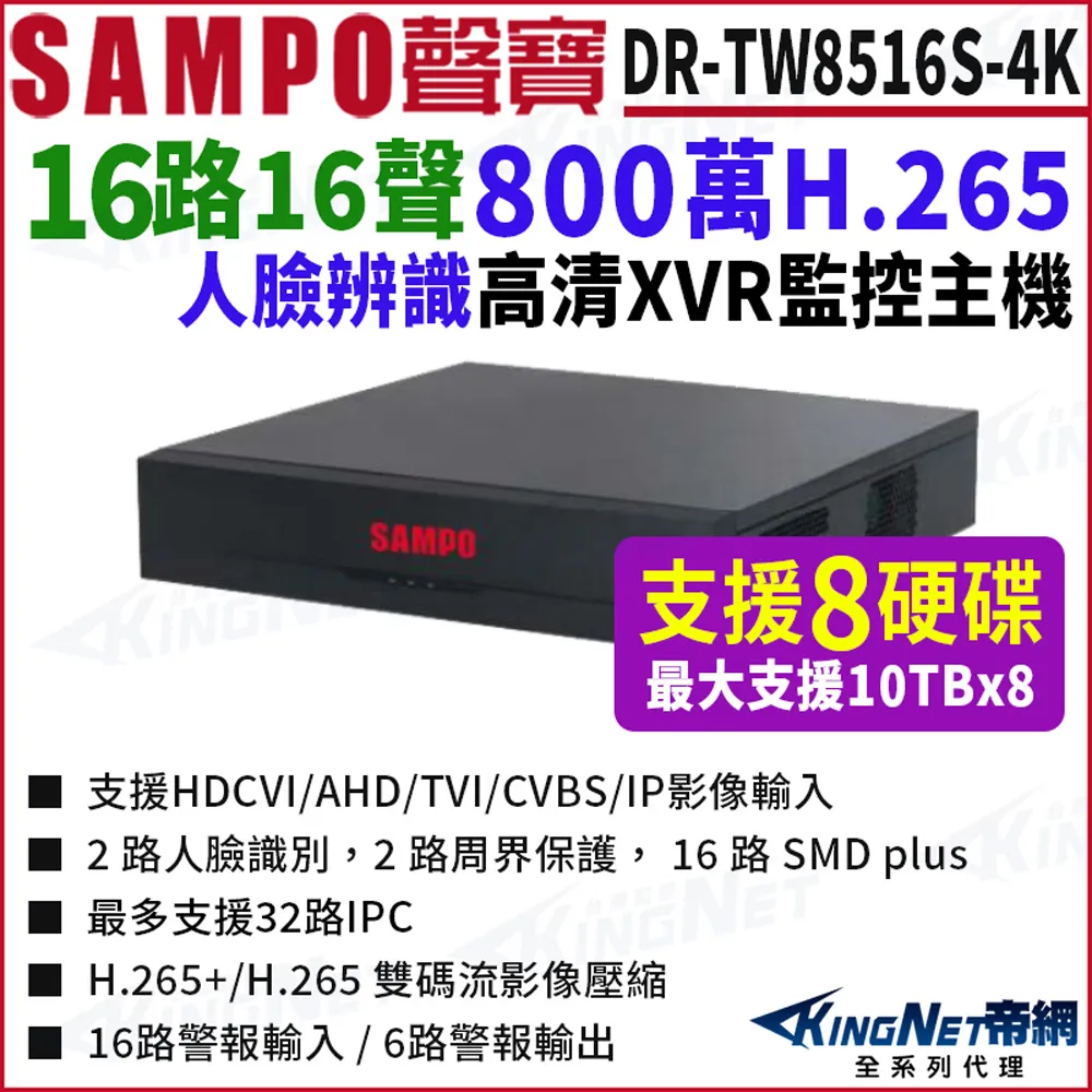 SAMPO聲寶 DR-TW8516S 16路 4K 800萬 8硬碟 XVR 錄影主機 歷史價格詳細信息