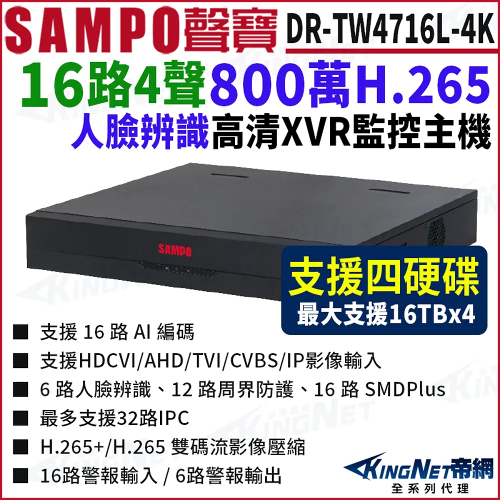 SAMPO聲寶 DR-TW4516L H.265 16路 4K 800萬 XVR 歷史價格詳細信息