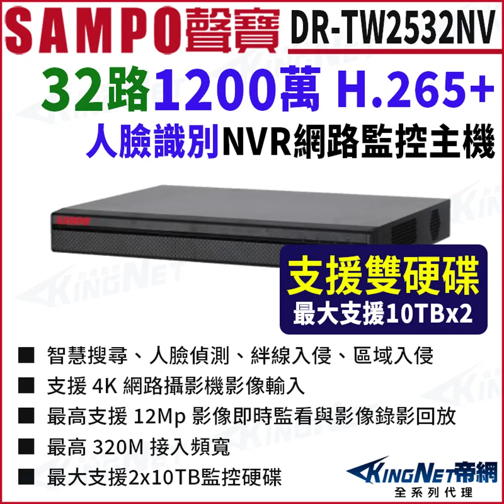 SAMPO聲寶 DR-TW2432NV 800萬 32路 智慧型 雙硬碟 H.265 4K NVR 網路主機 錄影主機 歷史價格詳細信息