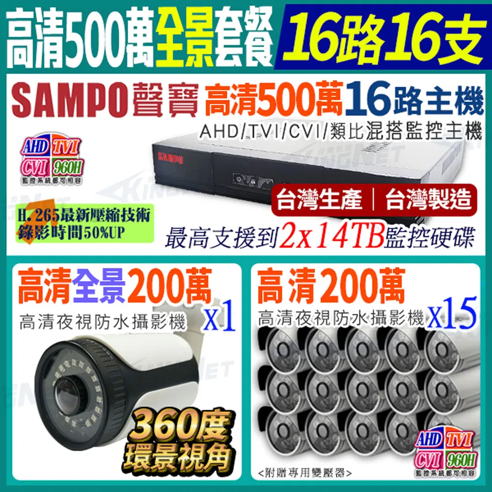 聲寶 500萬 環景 4路4支 監控套餐 歷史價格詳細信息